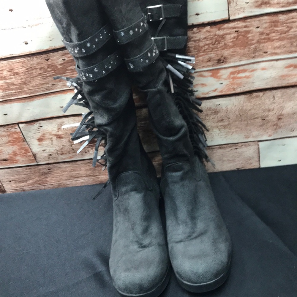 Justice boots 8 gray zip silver excellent S725